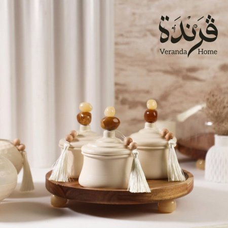 مضيفة خشب مع 3 مضياف معدن